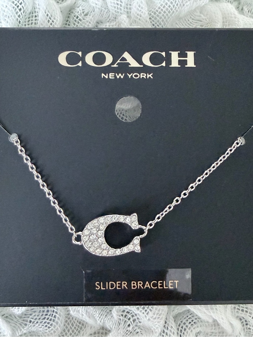 Coach Silver Crystal 'C' Logo Slider Bracelet